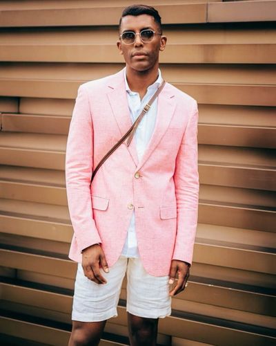 Pink Linen Blazer with Bermuda Shorts